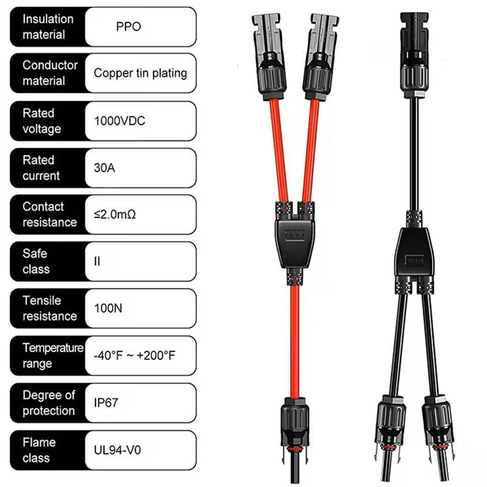 Solar Y Branch Connector Cable 30A For Parallel Wiring PV Panels 3