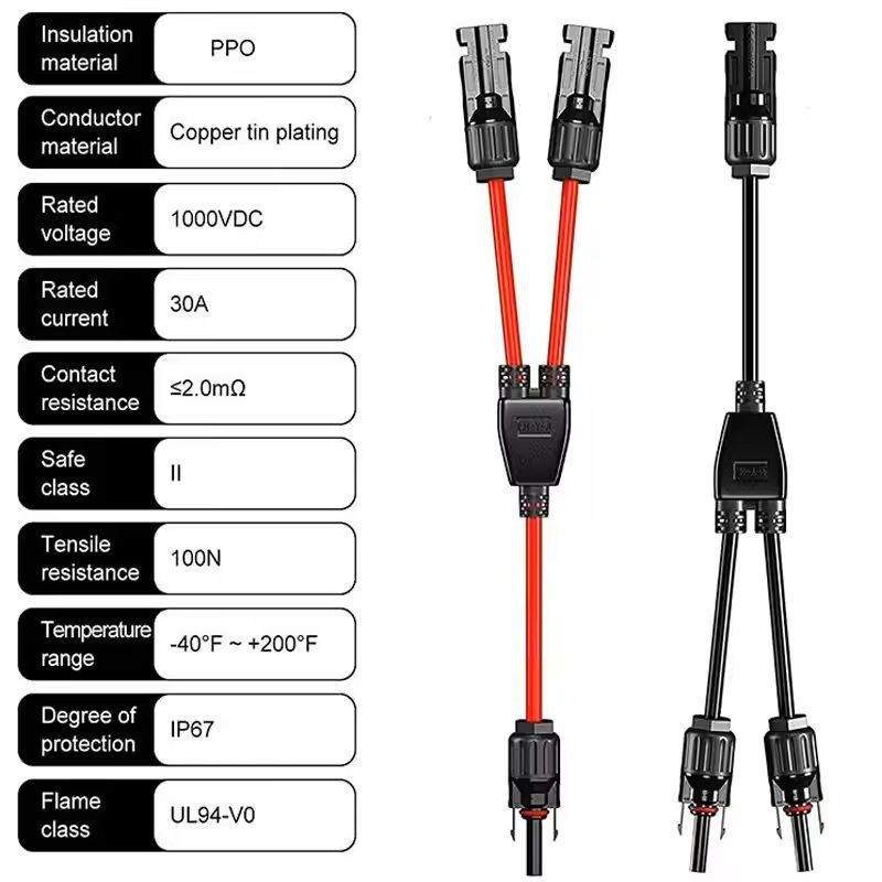 Solar Y Branch Connector Cable 30A For Parallel Wiring PV Panels 3