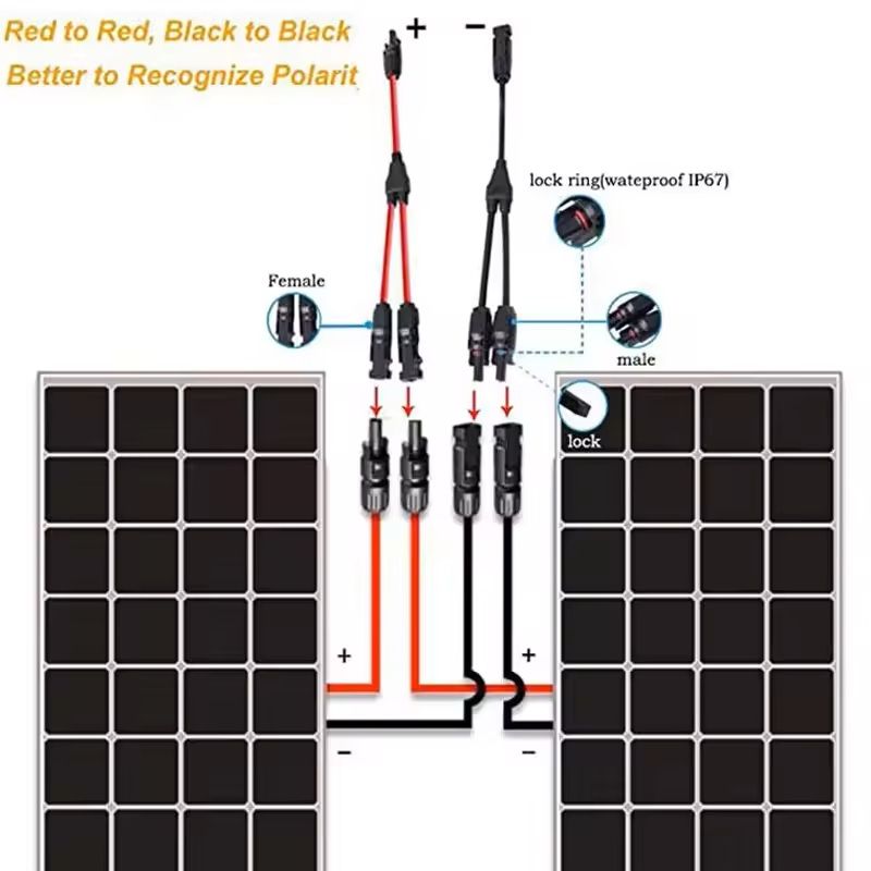 Solar Y Branch Connector Cable 30A For Parallel Wiring PV Panels 4