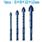 Serrated Drill Bit Set For Glass Tile And Concrete With Four Edge Tips In Assorted Sizes 12