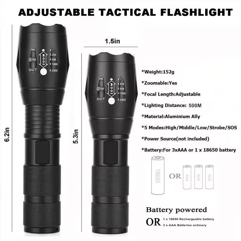 High Power T6 LED Flashlight With Zoom And Waterproof Aluminum Body 4