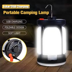rechargeable led camping lantern with foldable floodlight and 3 light modes