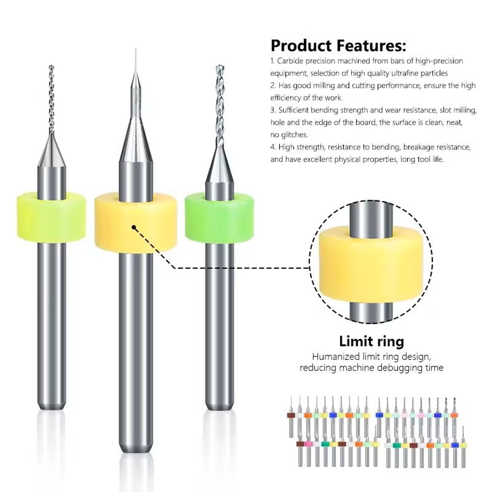 Mini Carbide PCB Drill Bit Set For Circuit Board And CNC Micro Drilling 1