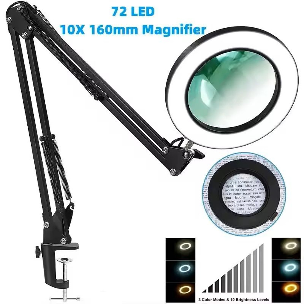 LED Magnifying Glass Table Lamp With Adjustable Light And 8X 10X Lens For Soldering And Skincare 0