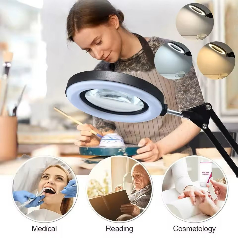 LED Magnifying Glass Table Lamp With Adjustable Light And 8X 10X Lens For Soldering And Skincare 5