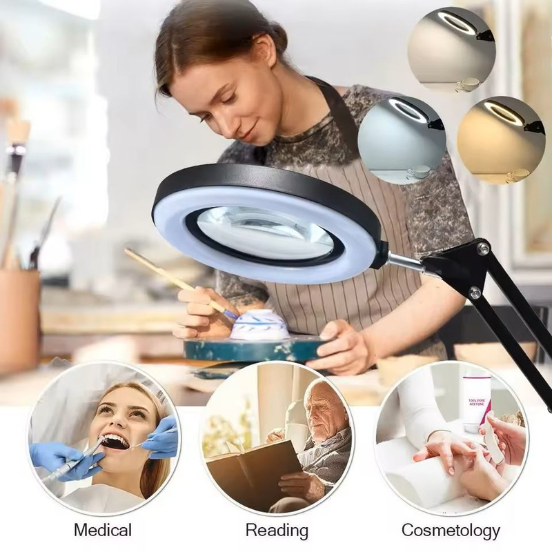 LED Magnifying Glass Table Lamp With Adjustable Light And 8X 10X Lens For Soldering And Skincare 5