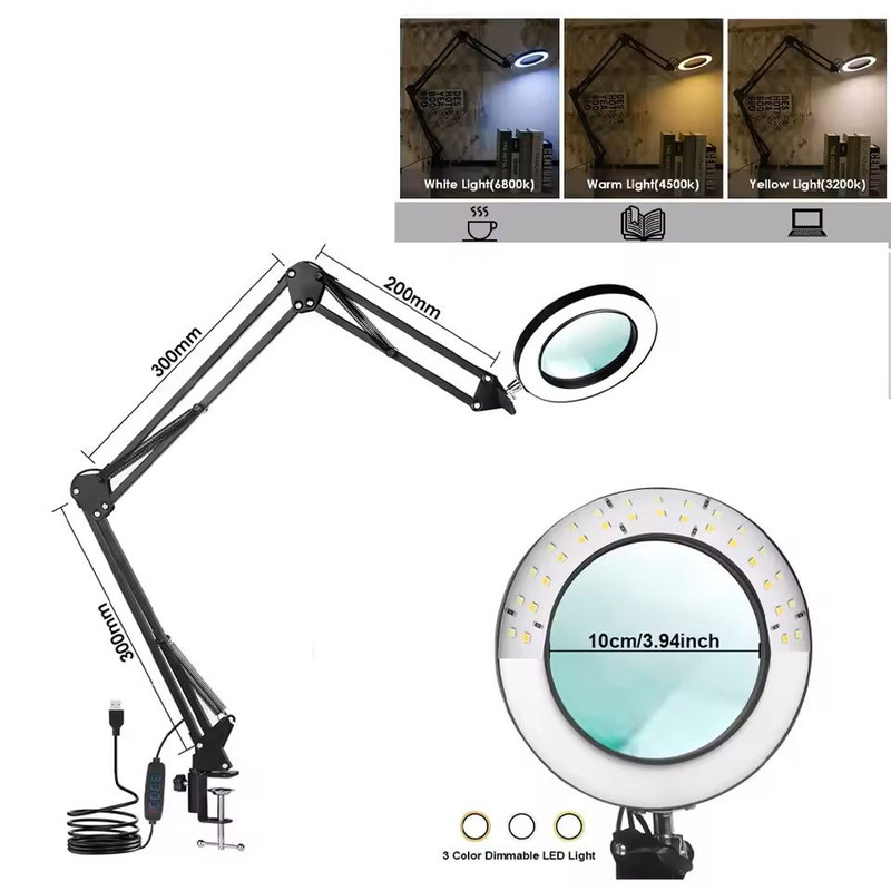 LED Magnifying Glass Table Lamp With Adjustable Light And 8X 10X Lens For Soldering And Skincare 14