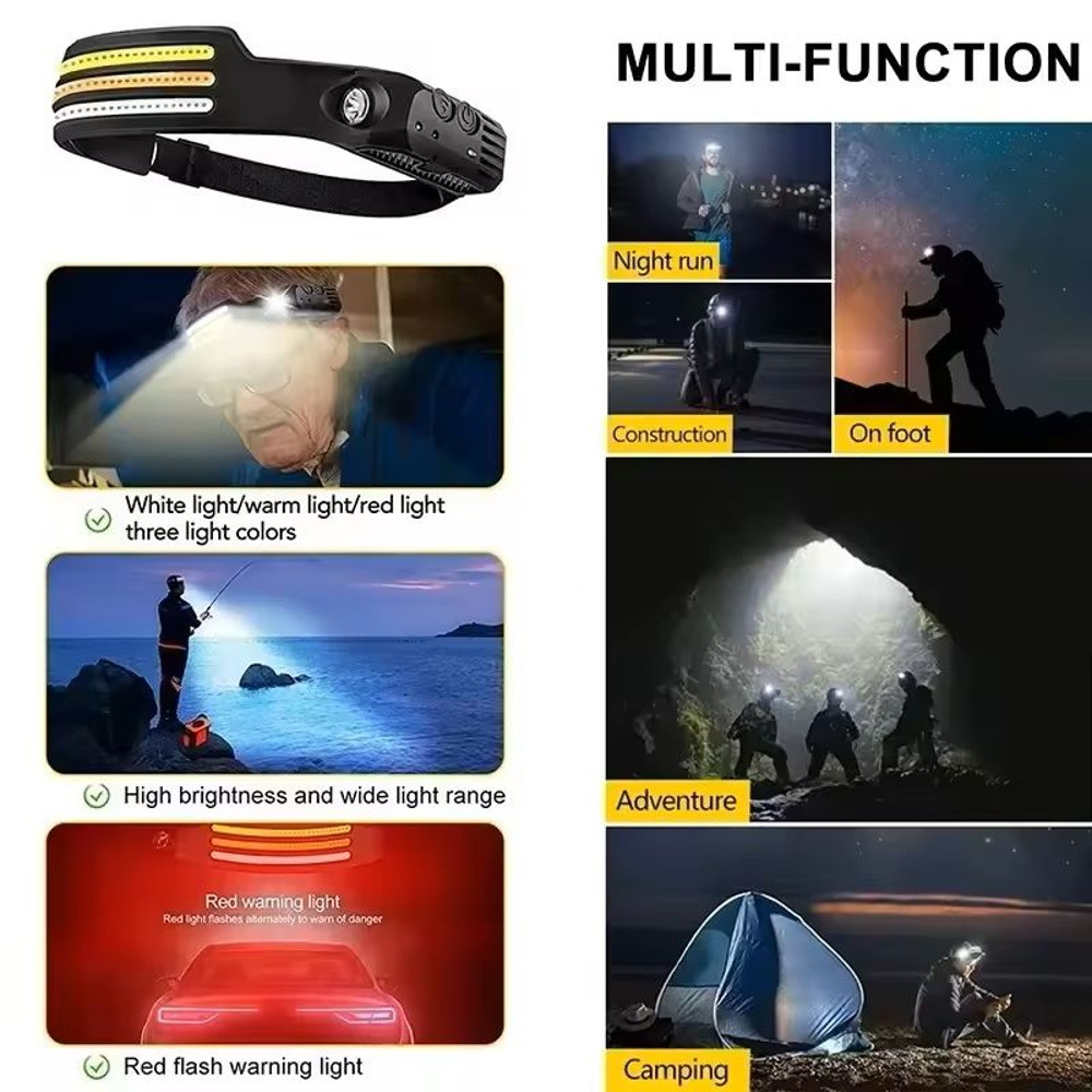 LED Sensor Rechargeable Headlamp For Outdoor Camping And Fishing 2