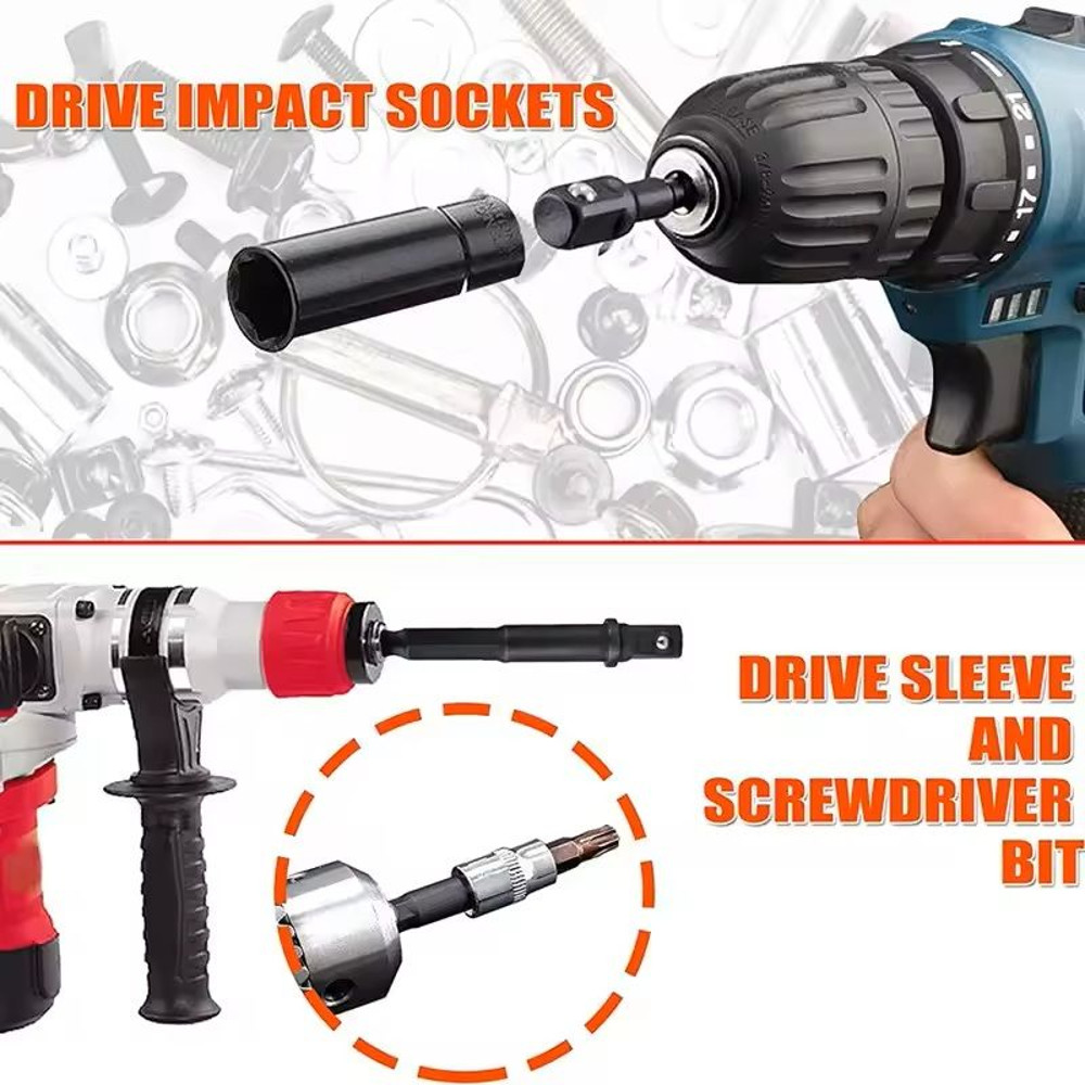 Socket Adapter And Reducer Extension Set For Drill Power Conversion In 4 8 Or 12 Piece Options 4