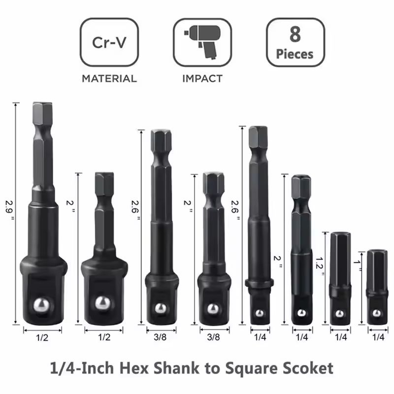 Socket Adapter And Reducer Extension Set For Drill Power Conversion In 4 8 Or 12 Piece Options 7