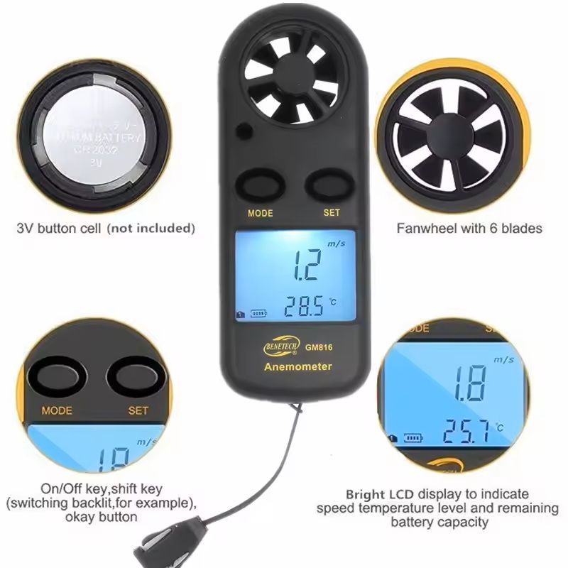 Mini Digital Anemometer With LCD And Temperature Display 1