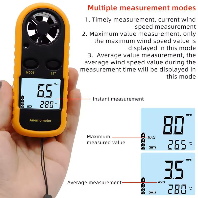 Mini Digital Anemometer With LCD And Temperature Display 2