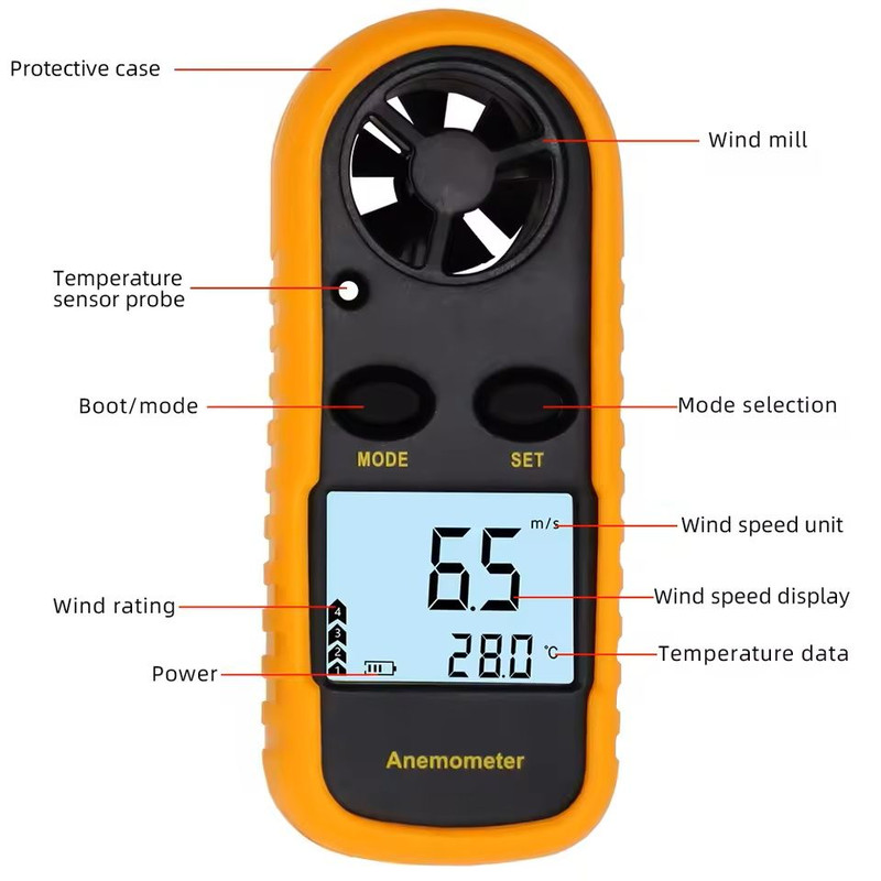Mini Digital Anemometer With LCD And Temperature Display 4