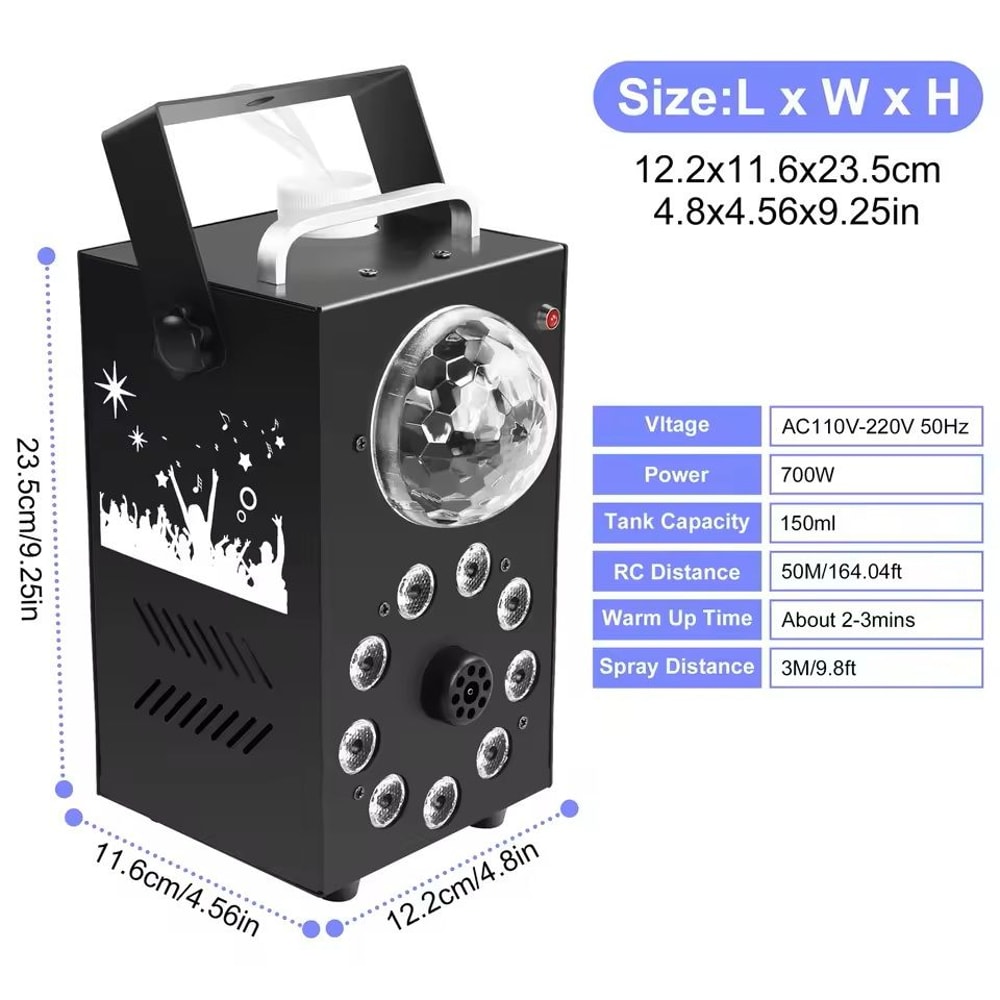 700W Smoke Machine With Wireless Remote And LED RGB Stage Light 4