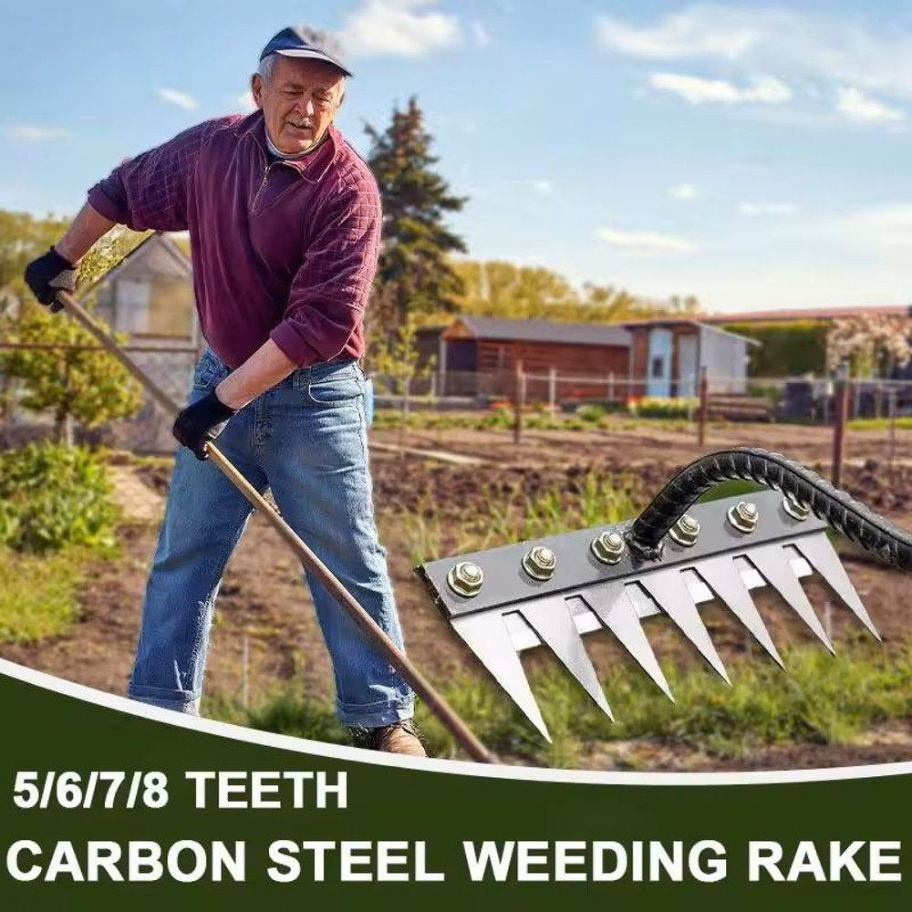Heavy Duty Carbon Steel Garden Rake With 5 To 8 Teeth For Weeding And Soil Cultivation 1