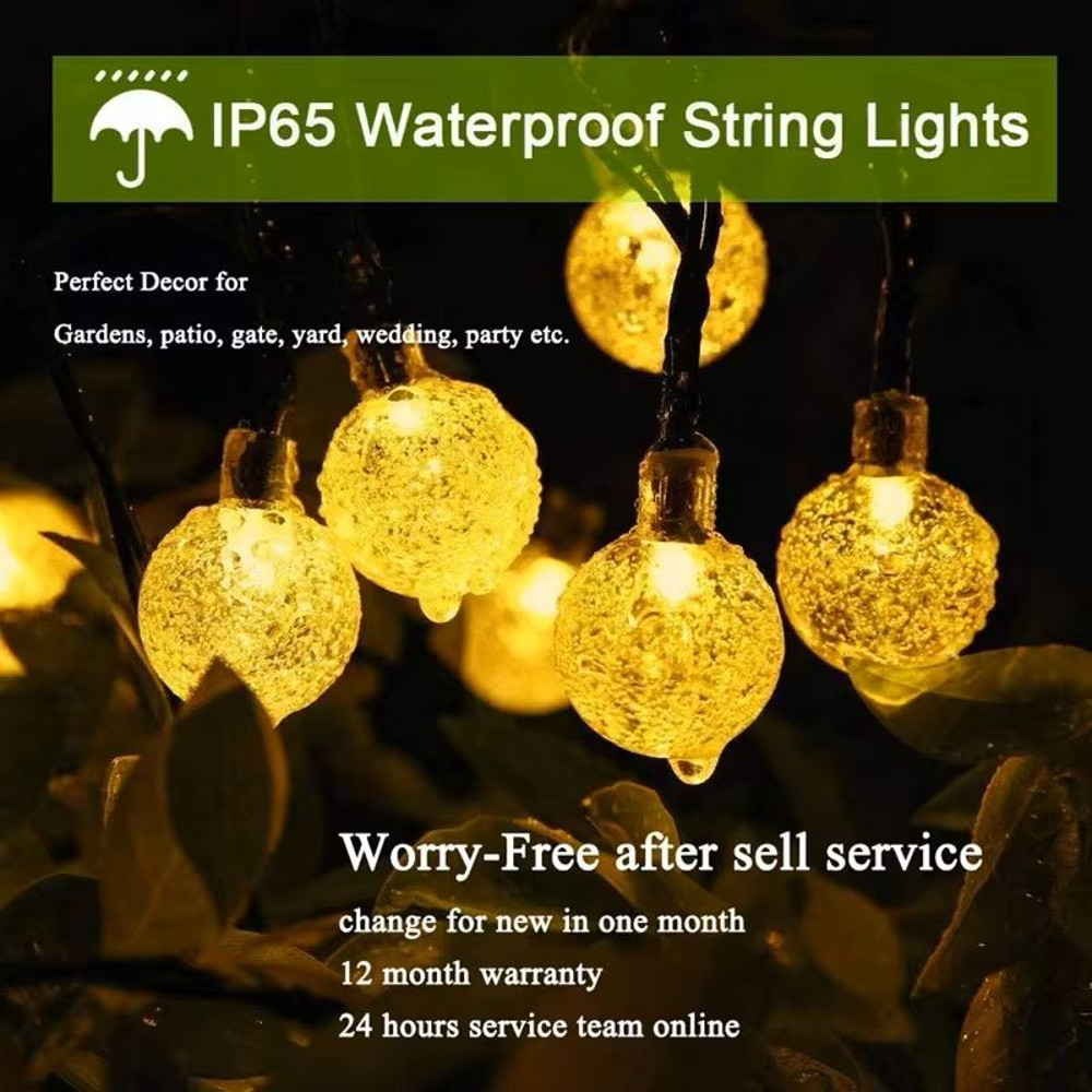LED Solar String Lights Outdoor Waterproof Crystal Globe Lights With 8 Modes 5