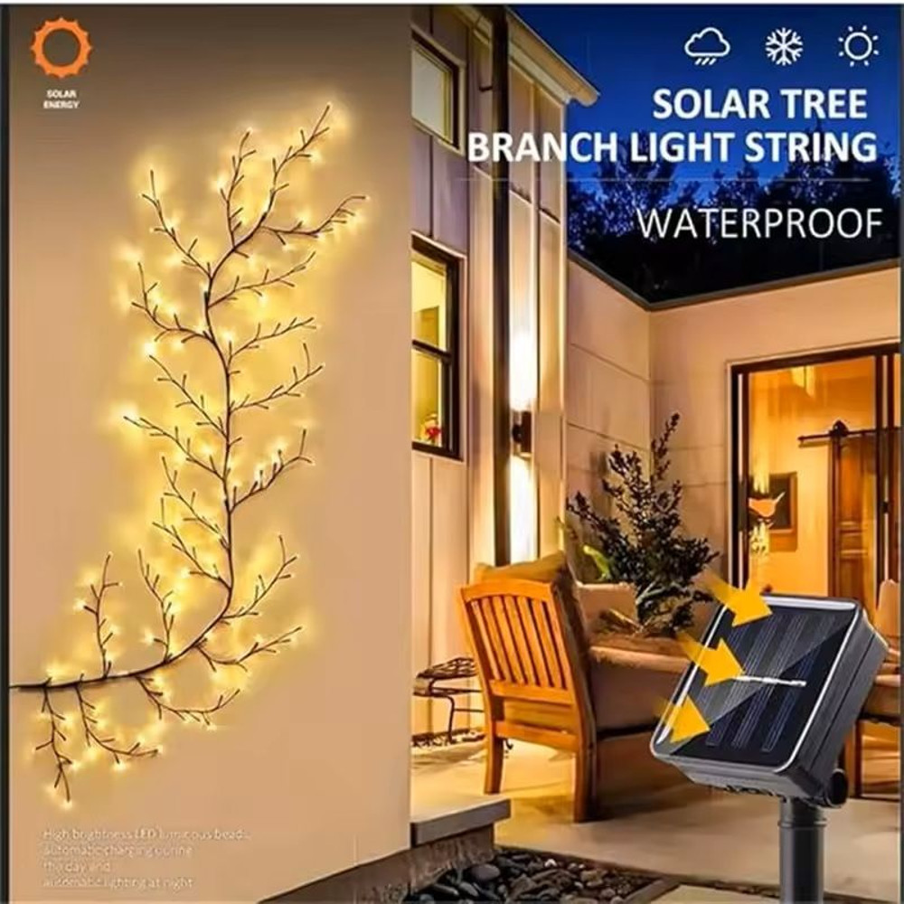 96 LED Solar Willow Vine String Lights Outdoor With 8 Modes For Balcony And Garden Decor 3