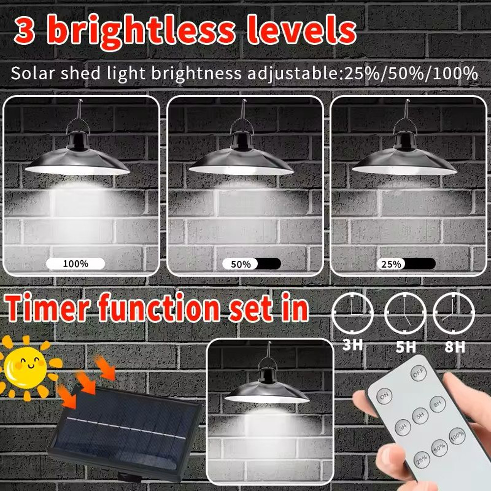 Solar Pendant Light Outdoor With Remote  Single Or Double Head LED Hanging Lamp For Patio Garden Or 2