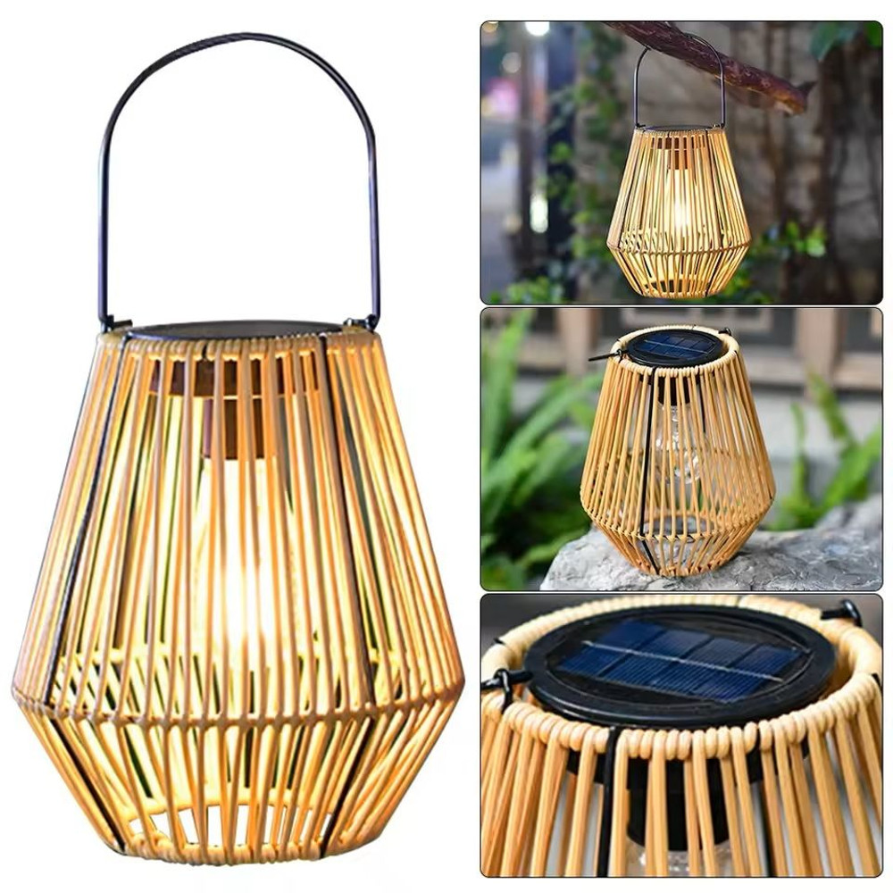 Rattan Solar Lantern Outdoor Hanging Light Waterproof Bamboo Weave With Bulb Or Battery Box 0