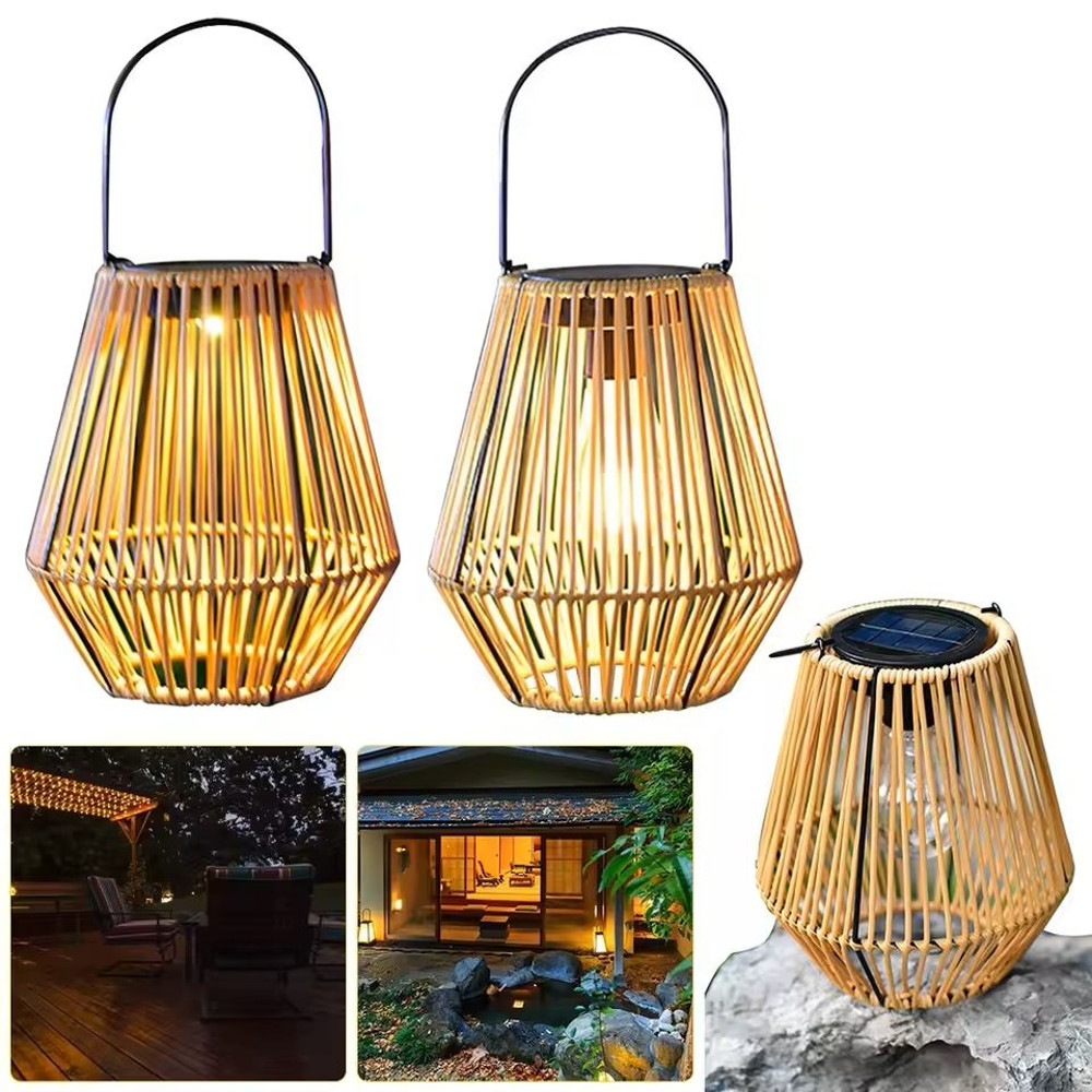 Rattan Solar Lantern Outdoor Hanging Light Waterproof Bamboo Weave With Bulb Or Battery Box 5