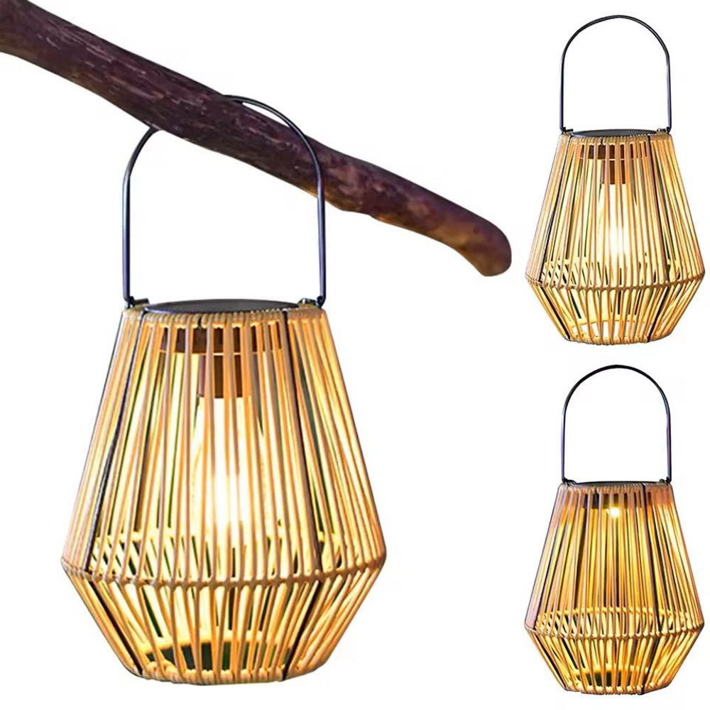 Rattan Solar Lantern Outdoor Hanging Light Waterproof Bamboo Weave With Bulb Or Battery Box 7