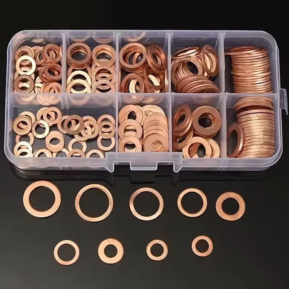 100pcs Copper Washer Assortment Kit  M4 To M14 Sealing Rings For Oil Pan Nuts And Bolts With Storag 1