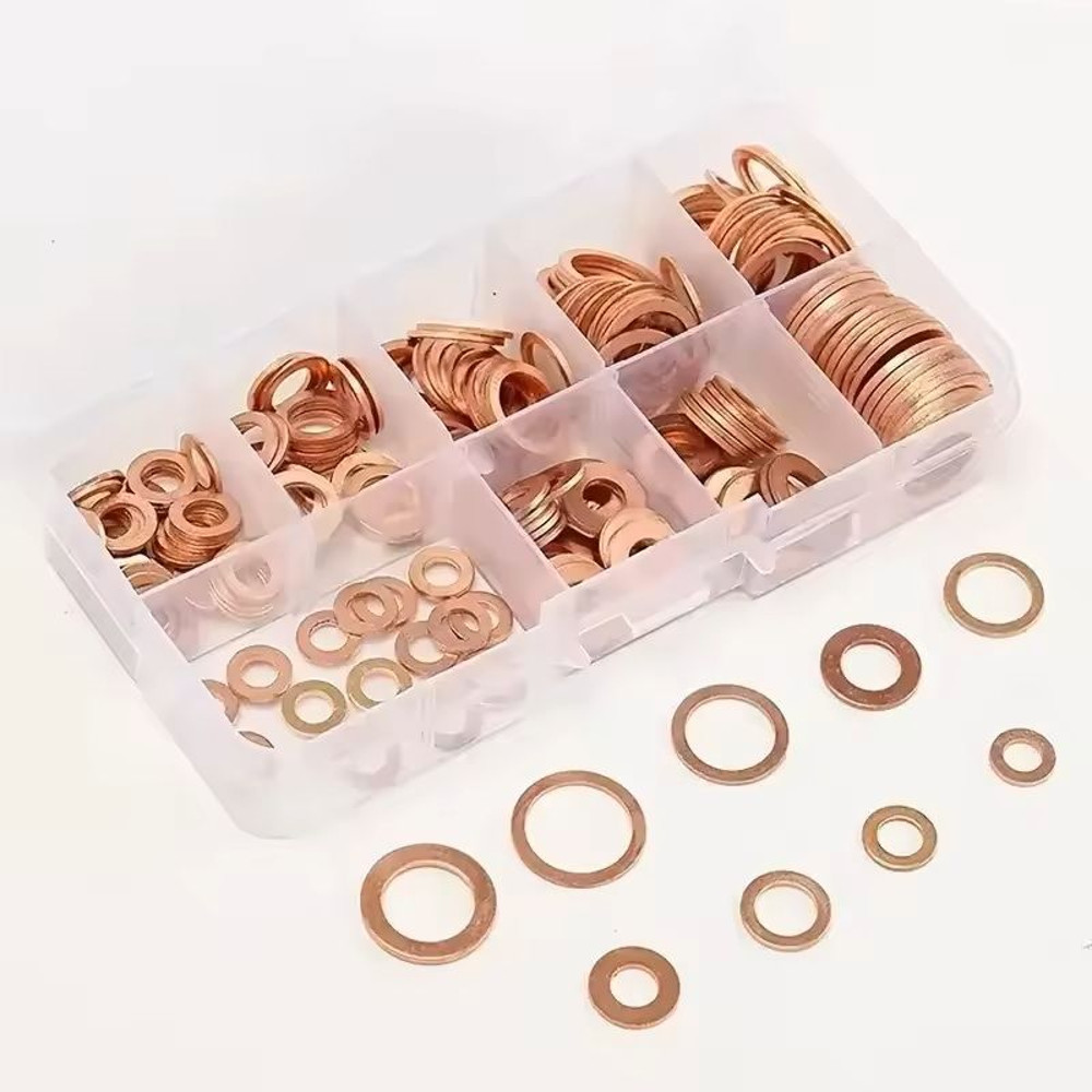 100pcs Copper Washer Assortment Kit  M4 To M14 Sealing Rings For Oil Pan Nuts And Bolts With Storag 2