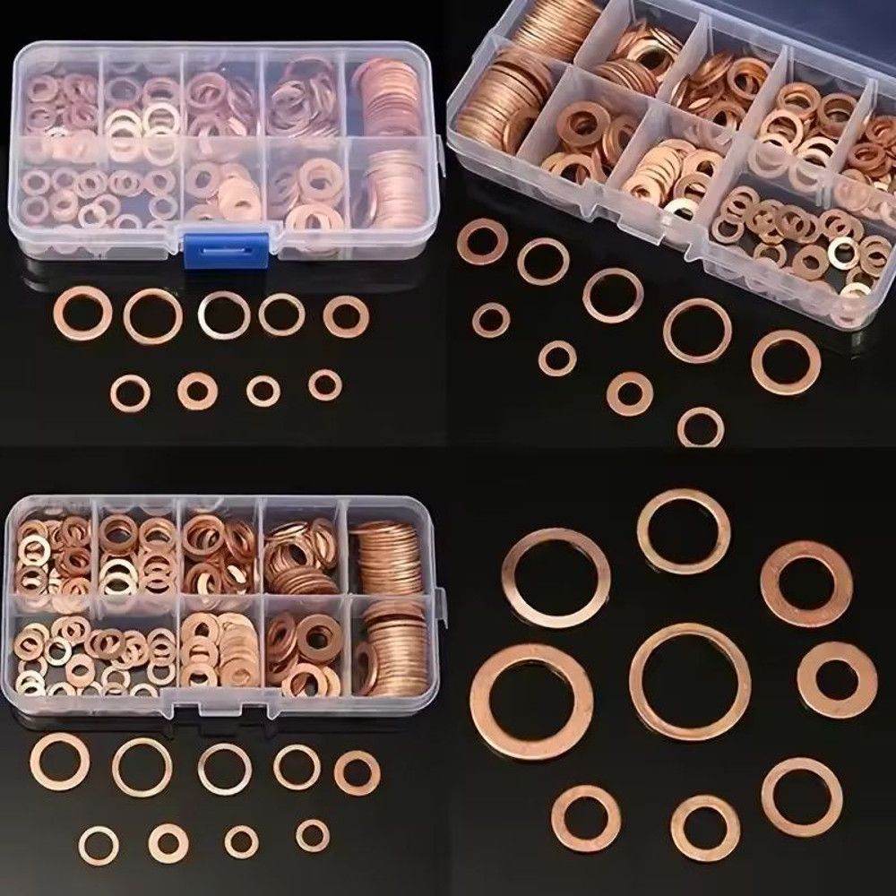 100pcs Copper Washer Assortment Kit  M4 To M14 Sealing Rings For Oil Pan Nuts And Bolts With Storag 3