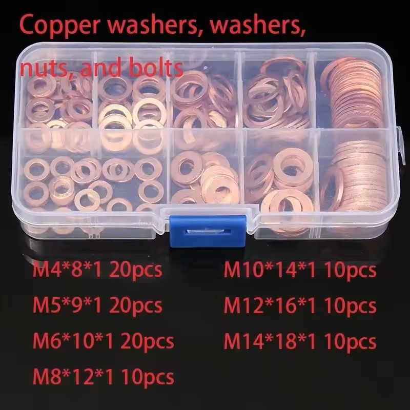 100pcs Copper Washer Assortment Kit  M4 To M14 Sealing Rings For Oil Pan Nuts And Bolts With Storag 0