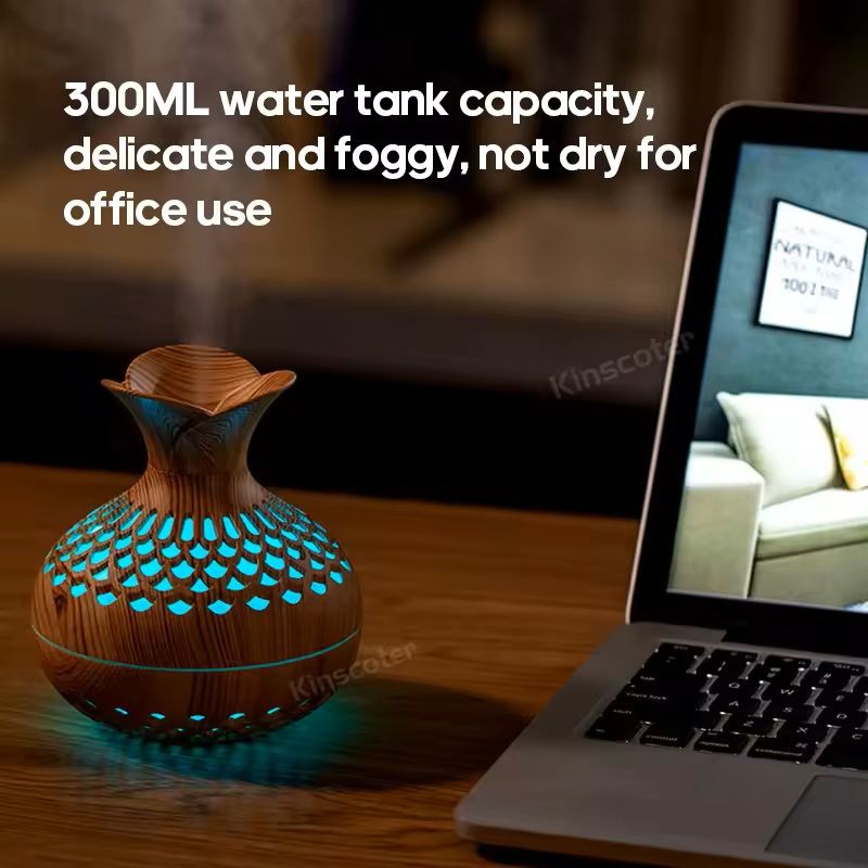 Wood Grain USB Humidifier 300ml Desktop Aroma Diffuser And Air Moisturizer For Home Or Office 3