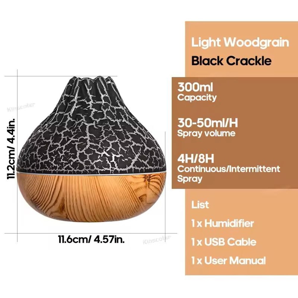 300ml Volcano Air Humidifier USB Mist Diffuser With LED Light For Home And Office 5