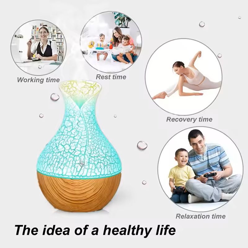 Wood Grain Ultrasonic Vase Humidifier With Night Light 1