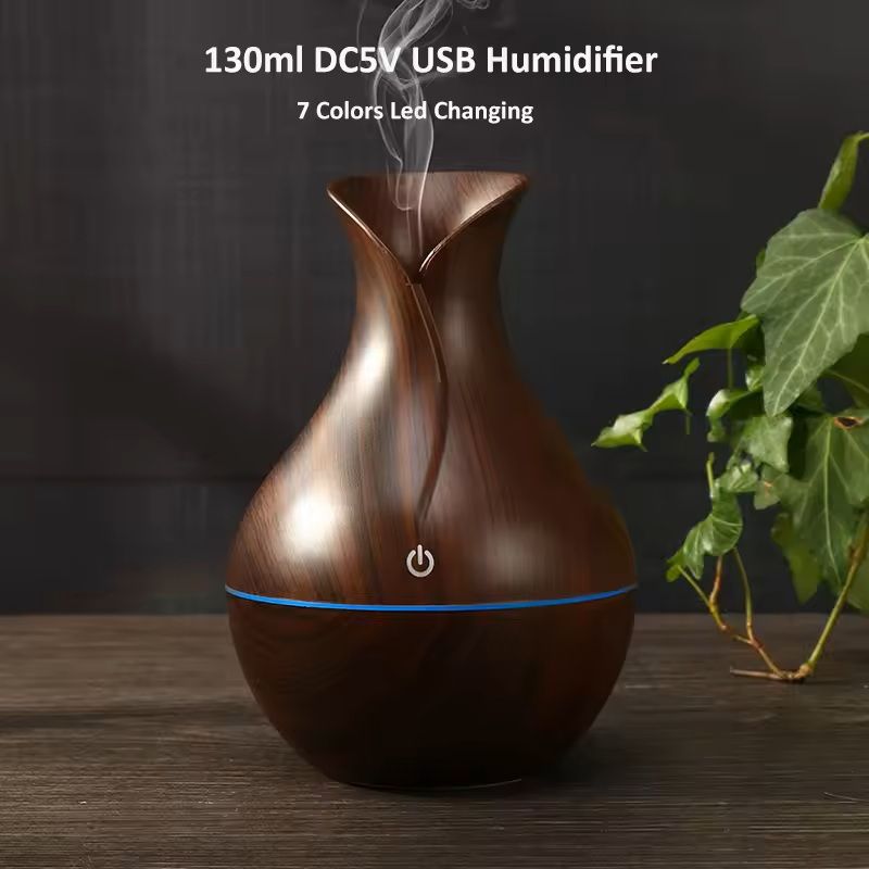Wood Grain Ultrasonic Vase Humidifier With Night Light 3