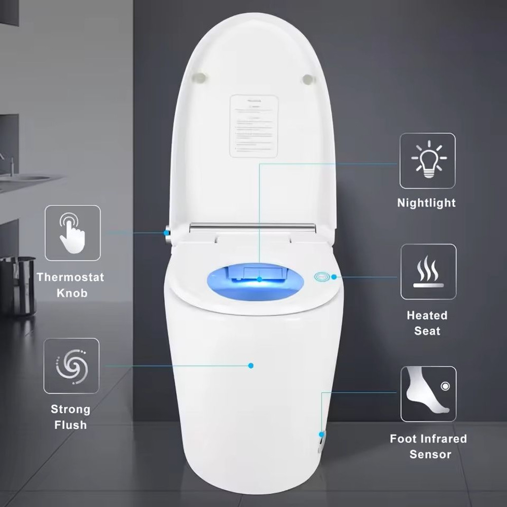 Smart Heated One Piece Toilet With Foot Sensor Flush And Night Light 4