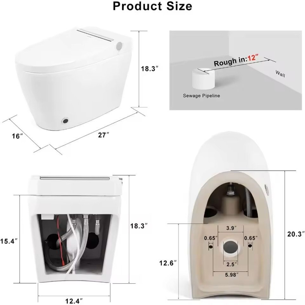 Smart Heated One Piece Toilet With Foot Sensor Flush And Night Light 5