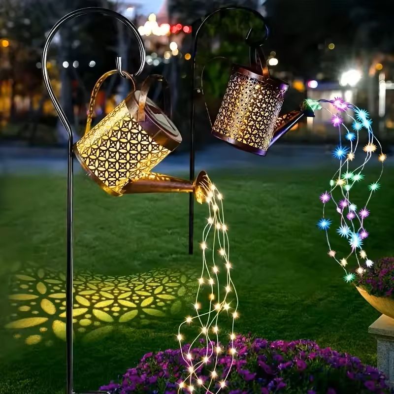 Solar Watering Can Garden Light With LED Fairy Stream For Outdoor Decor 0