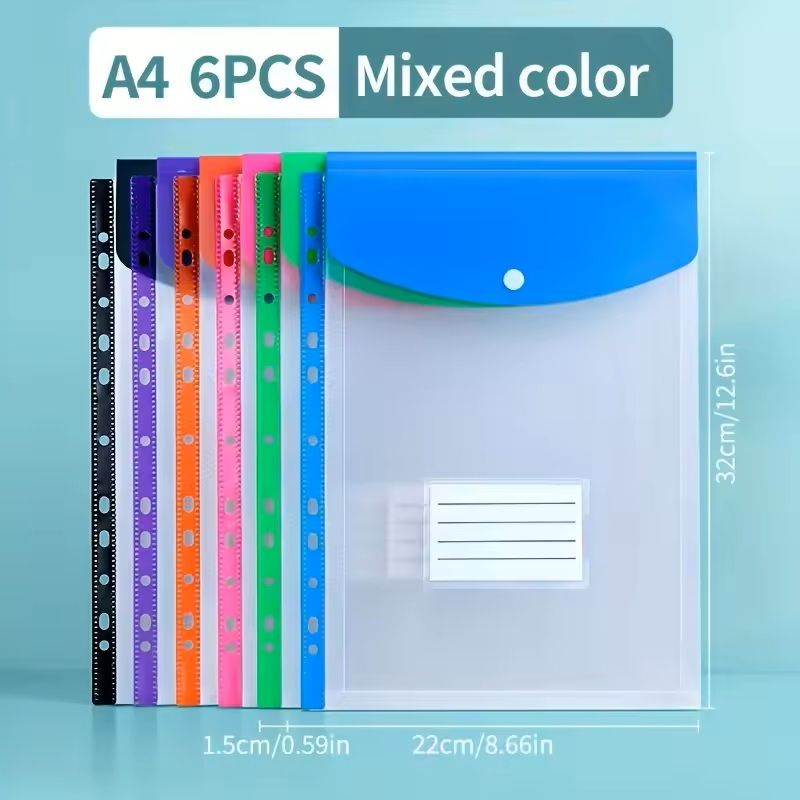 6pcs A4 HighCapacity LooseLeaf File Bags With 11Hole Binding Rings 5