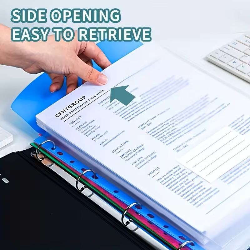6pcs A4 HighCapacity LooseLeaf File Bags With 11Hole Binding Rings 6