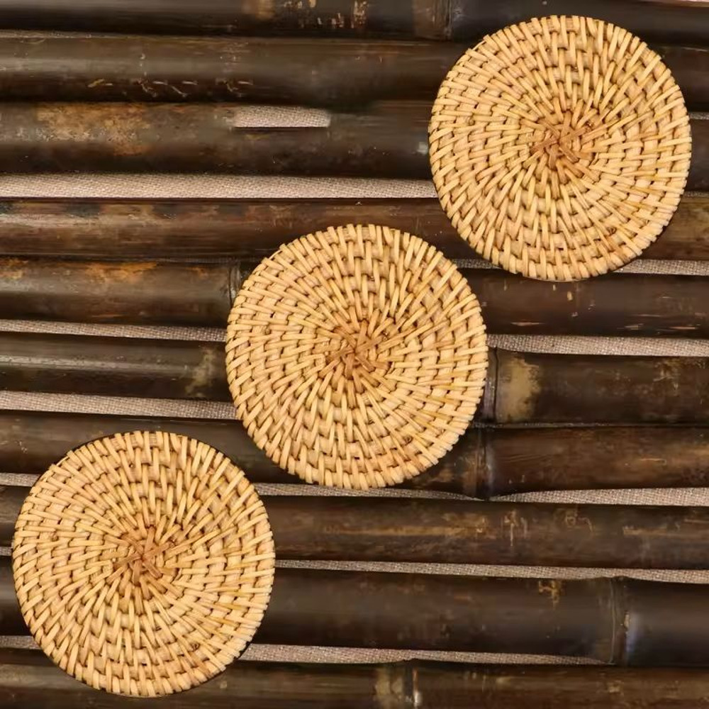 Handwoven Rattan Drink Coasters 3pcs Or 6pcs Round HeatResistant Table Mats 315 In 7