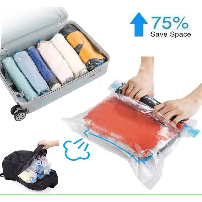 Travel RollUp Compression Bags SpaceSaving Storage For Suitcases And Backpacks 0