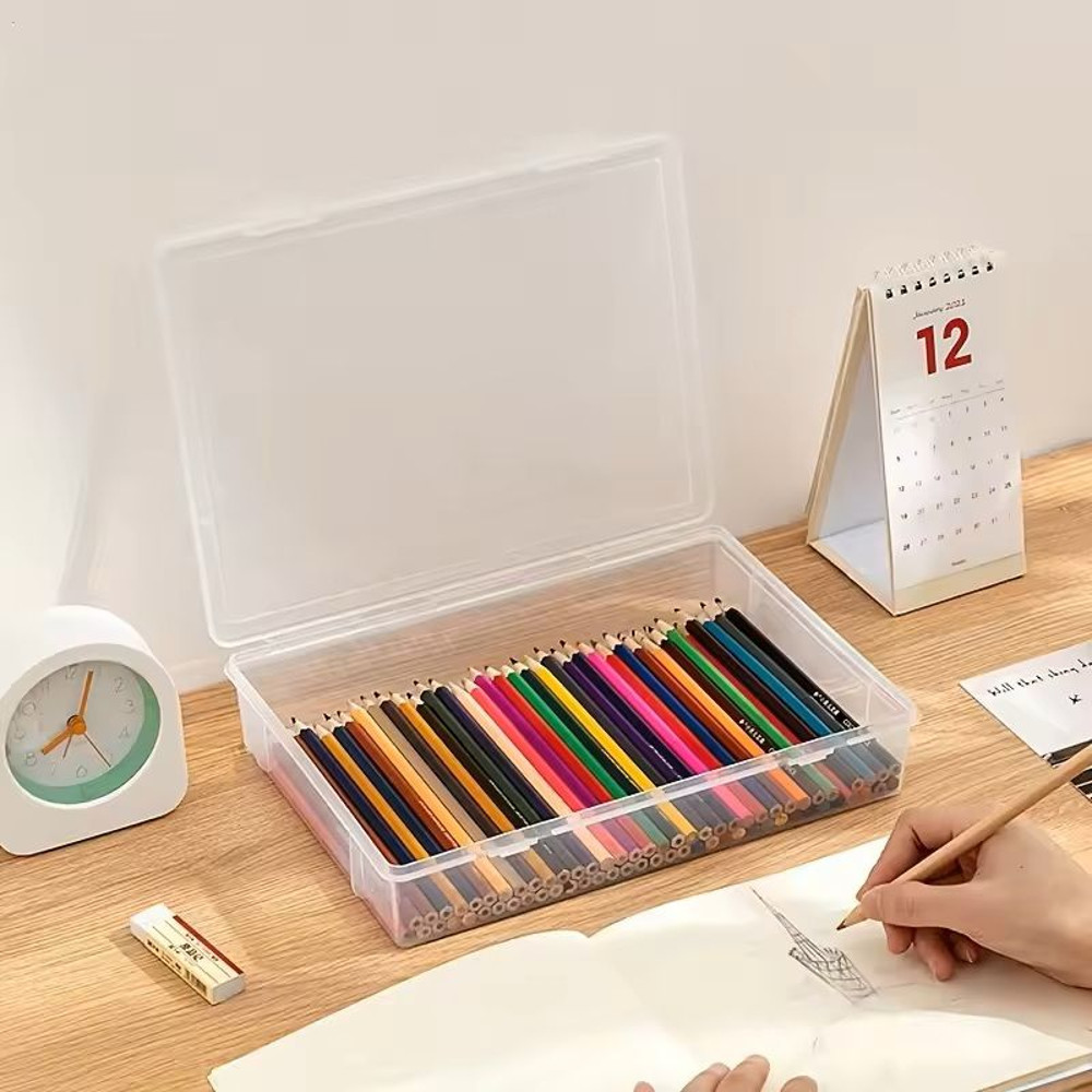 Large Capacity Transparent Plastic Storage Box For Pencils And Sketch Supplies 5
