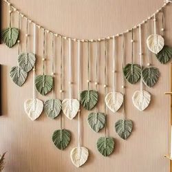 boho macrame leaf wall hanging for bedroom and living room decor