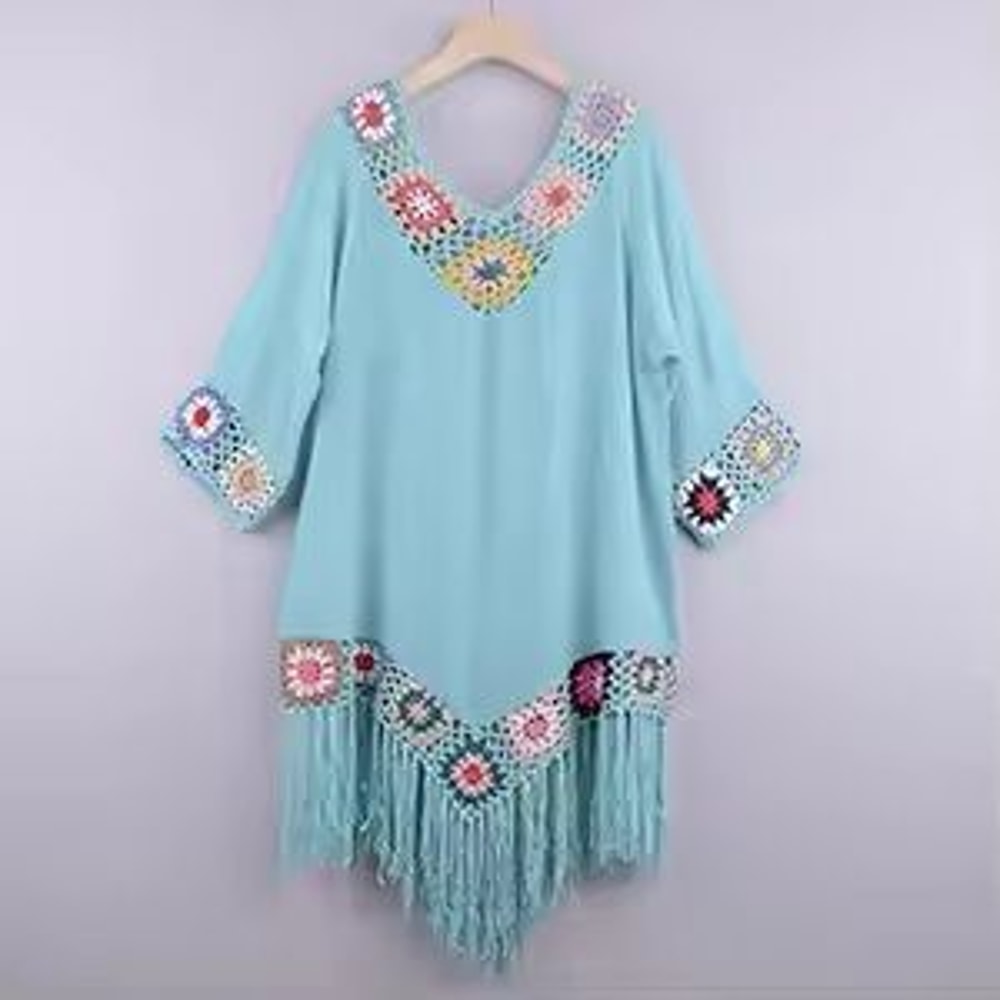 Crochet Fringe Bikini Cover Up Dress 6