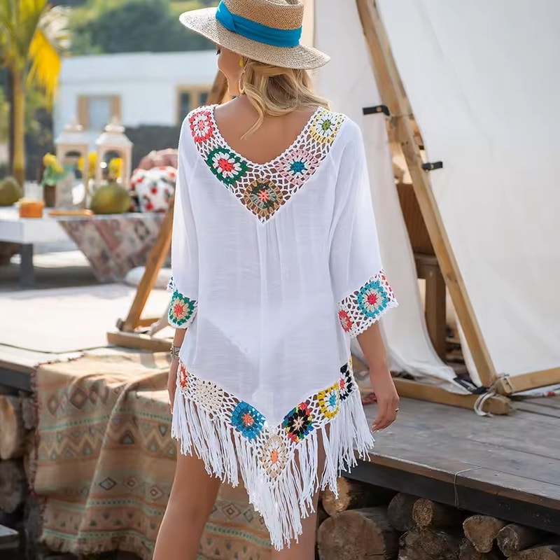 Crochet Fringe Bikini Cover Up Dress 7