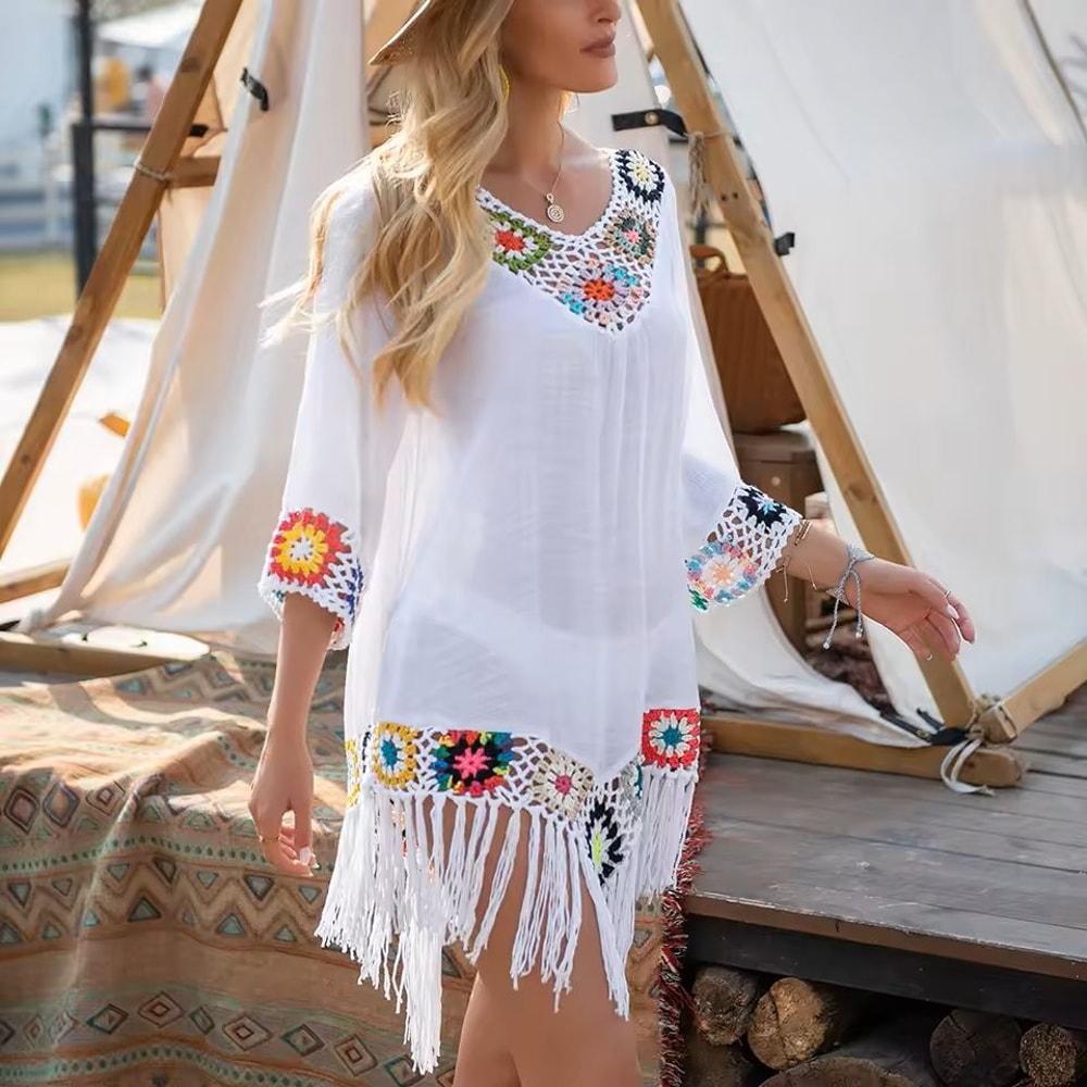 Crochet Fringe Bikini Cover Up Dress 9