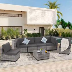 outdoor patio furniture set with cushions and coffee table 7 piece wicker sectional sofa