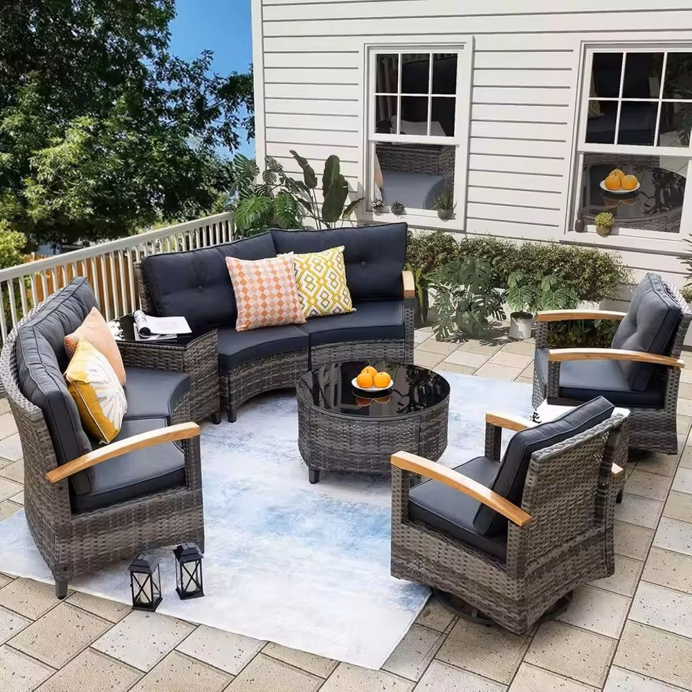 Outdoor Patio Furniture Set With Half Moon Sofa And Coffee Table Options 15