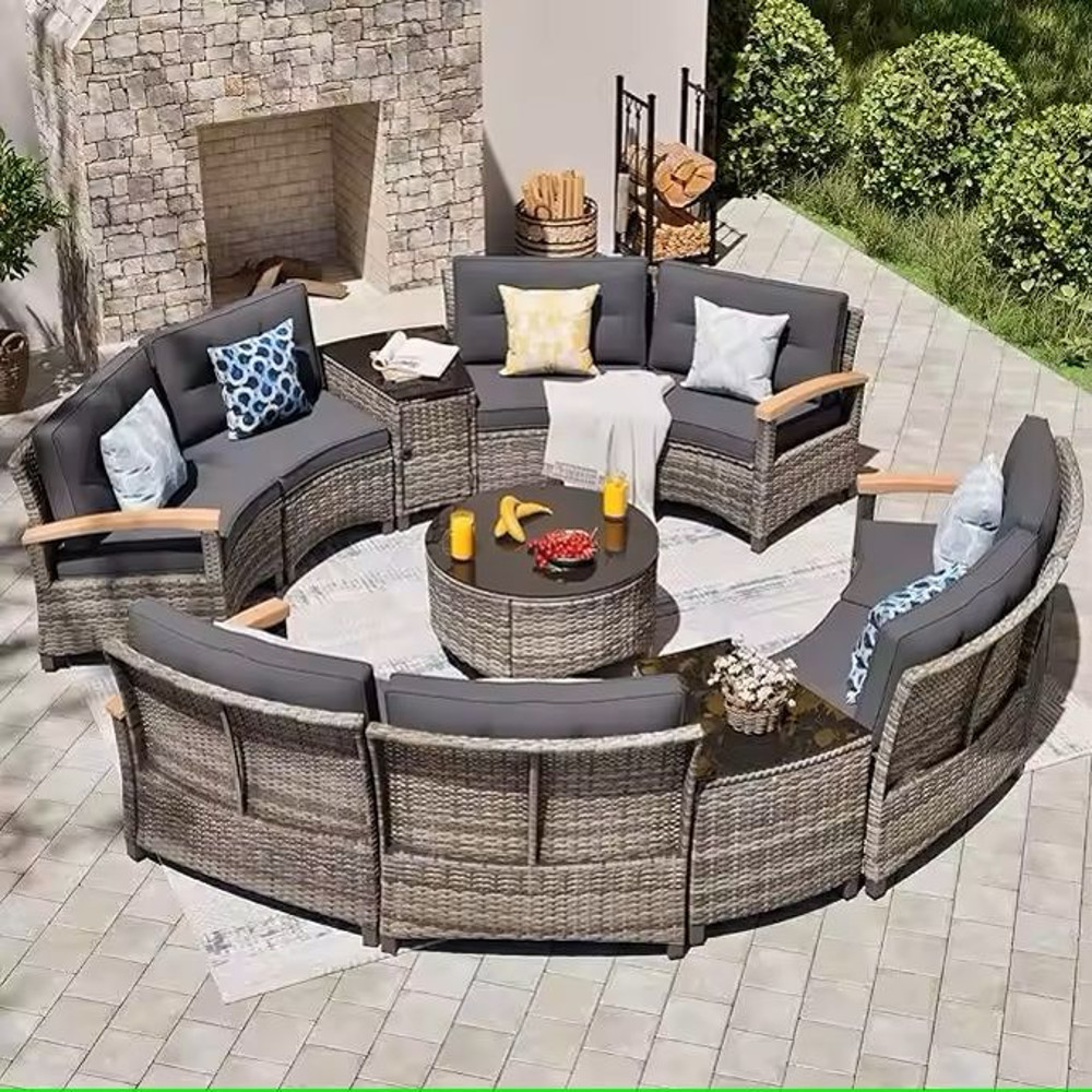 Outdoor Patio Furniture Set With Half Moon Sofa And Coffee Table Options 21
