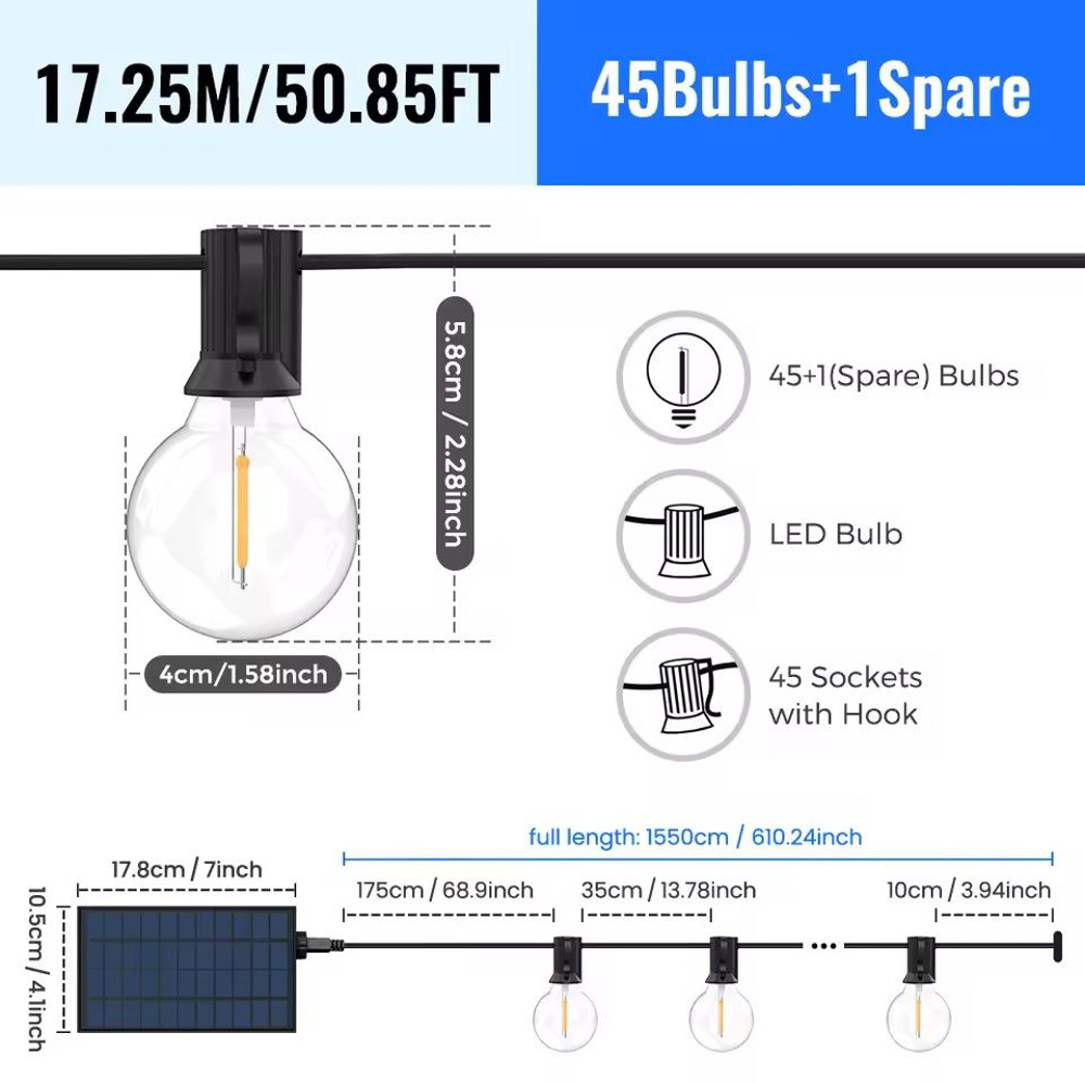 Solar G40 String Lights For Outdoor Patio And Backyard Lighting 12