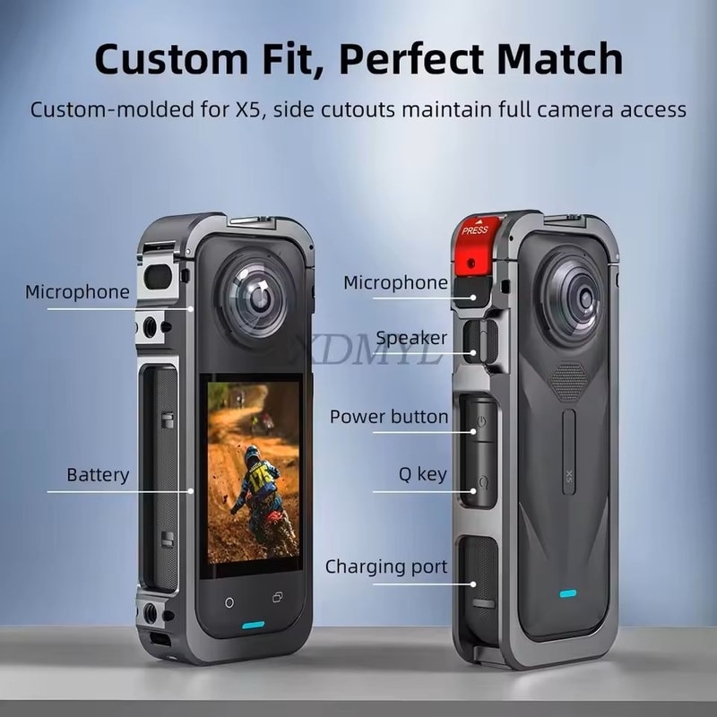 Aluminum Protective Rabbit Cage For Insta360 X5 With Lens Cover Cold Shoe Mount 2